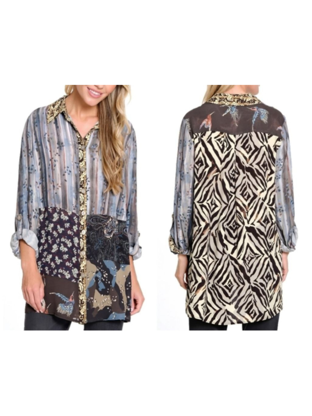 John Mark Boho Patchwork Tunic Blouse 1X Artsy Oversized Top EUC - Picture 2 of 7